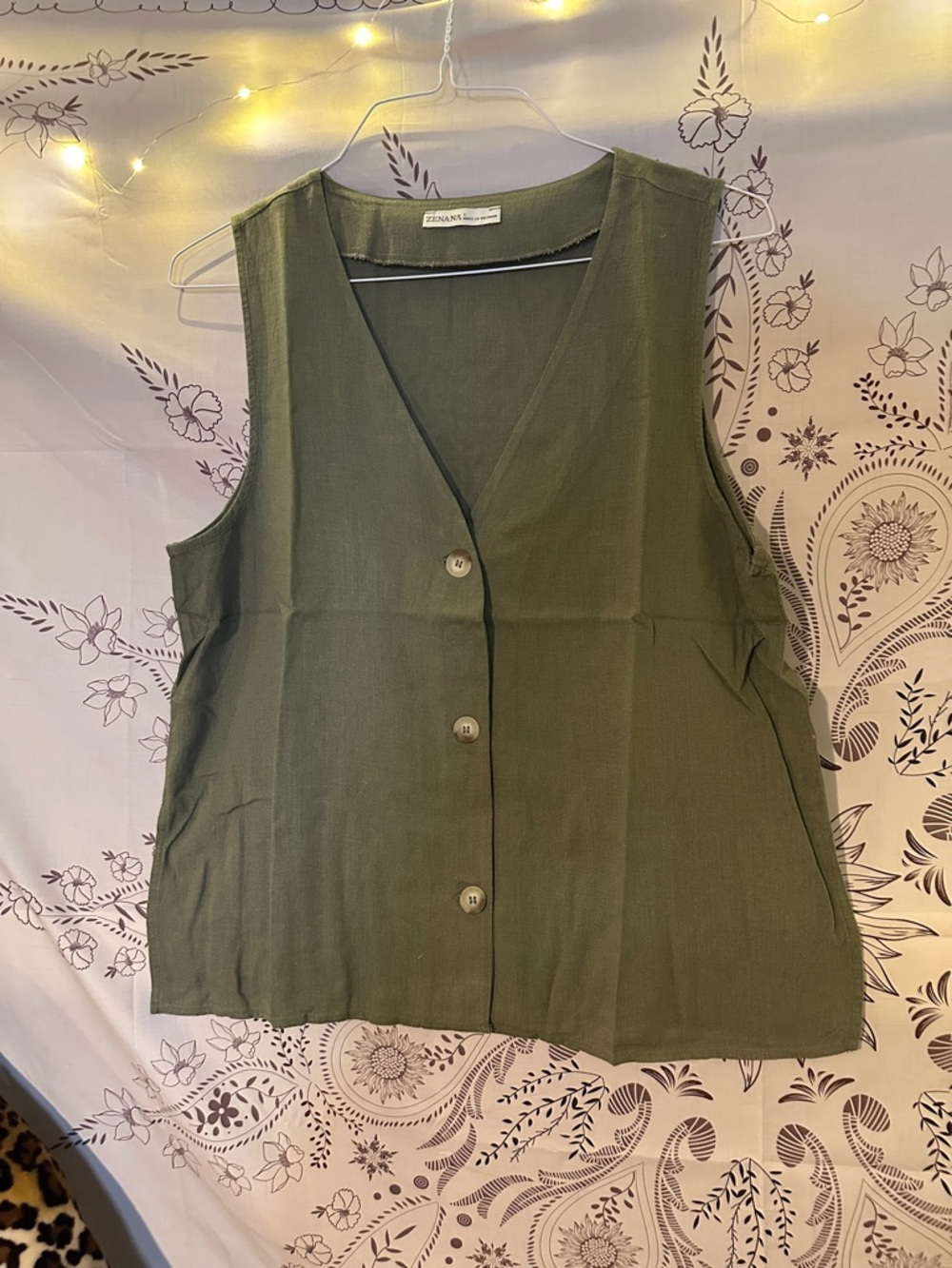 Zenana Outfitters Olive Green Sleeveless Button Front Tunic